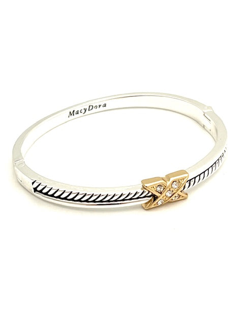 24/7 Wear Two Tone Rope Bangle with Crystal X and Clasp