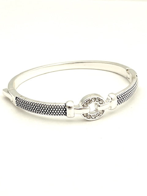 24/7 Wear Silver Stainless Steel Bangle with Crystal Circle and Clasp