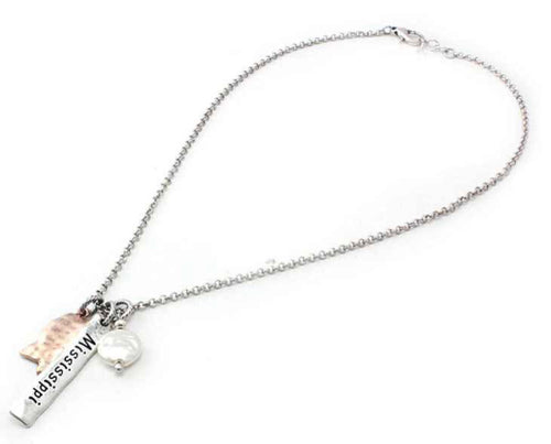 Tri-Tone Freshwater Pearl Mississippi state Necklace w/earrings