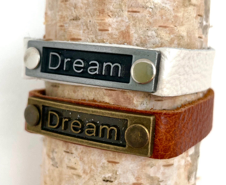 Leather Adjustable Snap Inspirational Bracelet DREAM