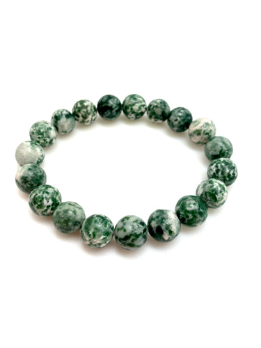 Genuine Stone Bracelet 10mm Bead Size - Greenspot Jasper