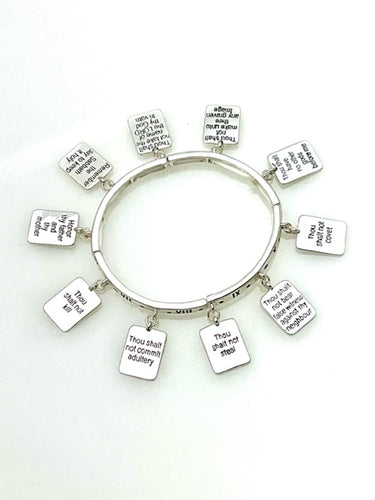 10 Commandments Silver Stretch Inspirational Charm bracelet