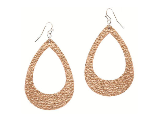 KINDA SPARKLY GOLD BEIGE FAUX LEATHER HOLLOW DROP EARRINGS
