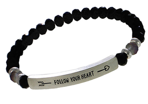 Genuine Glass Black FOLLOW YOUR HEART Inspirational Bracelet