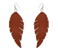 BROWN FAUX LEATHER FEATHER EARRINGS