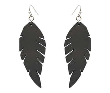 BLACK FAUX LEATHER FEATHER EARRINGS