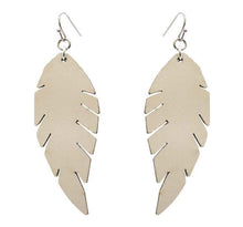 IVORY FAUX LEATHER FEATHER EARRINGS