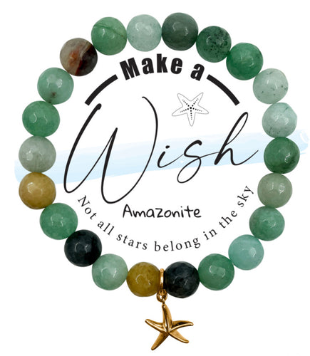 Make A Wish Starfish Charm Semi-Precious Amazonite Stone Stretch Inspirational Bracelet