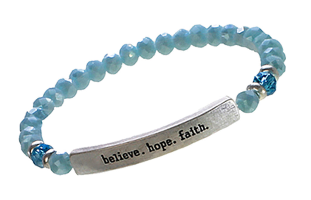 Genuine Crystal Blue BELIEVE HOPE FAITH Inspirational Bracelet