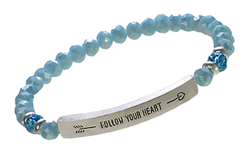 Genuine Glass Blue FOLLOW YOUR HEART Inspirational Bracelet