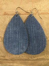 BLUE DENIM FAUX LEATHER DROP EARRINGS