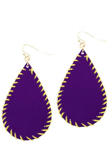 College Football Leather Sport Earrings (drop) Purple and Yellow