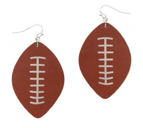 Brown Football Leather Sport Earrings