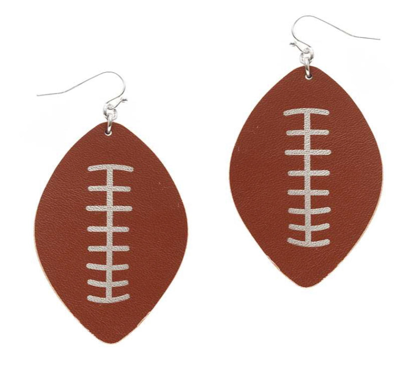 Brown Football Leather Sport Earrings