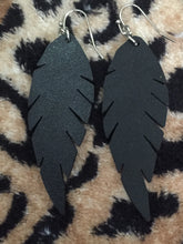 BLACK FAUX LEATHER FEATHER EARRINGS