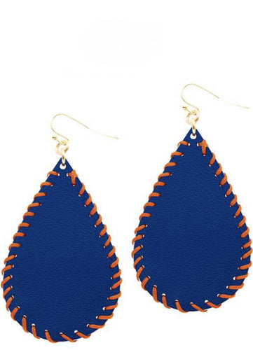 College Football Leather Sport Earrings (drop) Orange and Blue