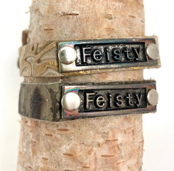 Leather Adjustable Snap Inspirational Bracelet FEISTY