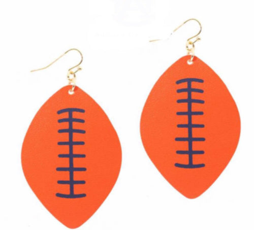 College Football Leather Sport Earrings Orange and Navy