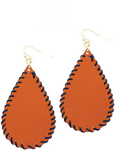 College Football Leather Sport Earrings (Drop) Orange and Navy