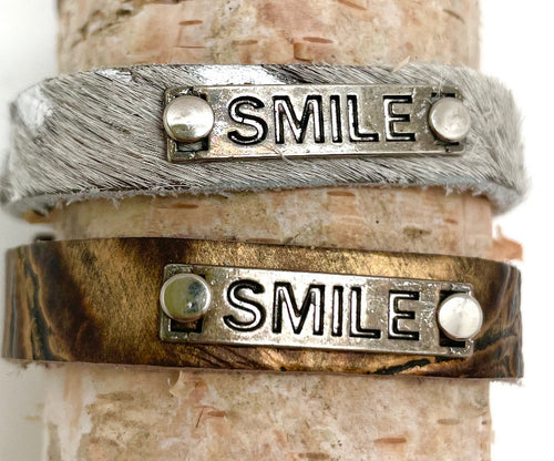 Leather Adjustable Snap Inspirational Bracelet SMILE