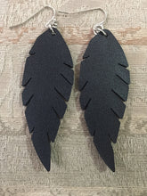 BLACK FAUX LEATHER FEATHER EARRINGS