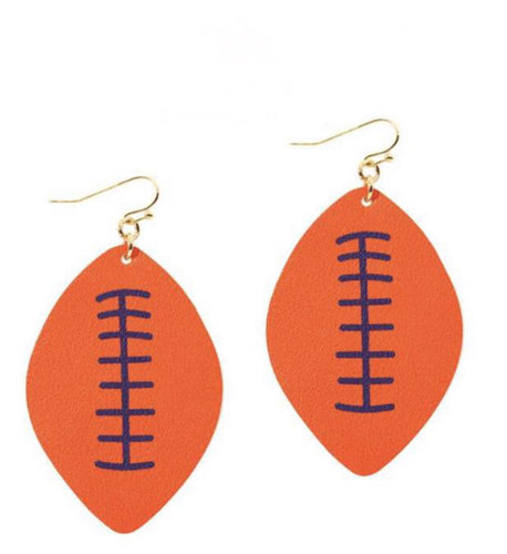 College Football Leather Sport Earrings Orange and Purple