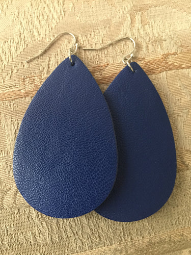 NAVY BLUE FAUX LEATHER DROP EARRINGS