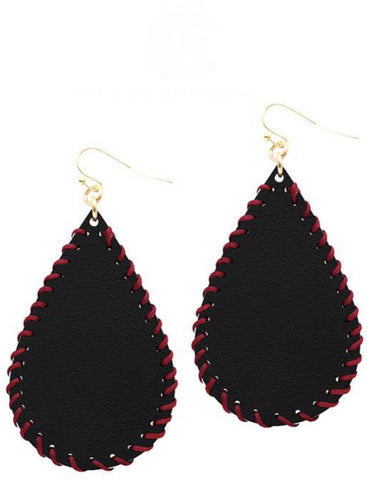 College Football Leather Sport Earrings (Drop) Black and Red