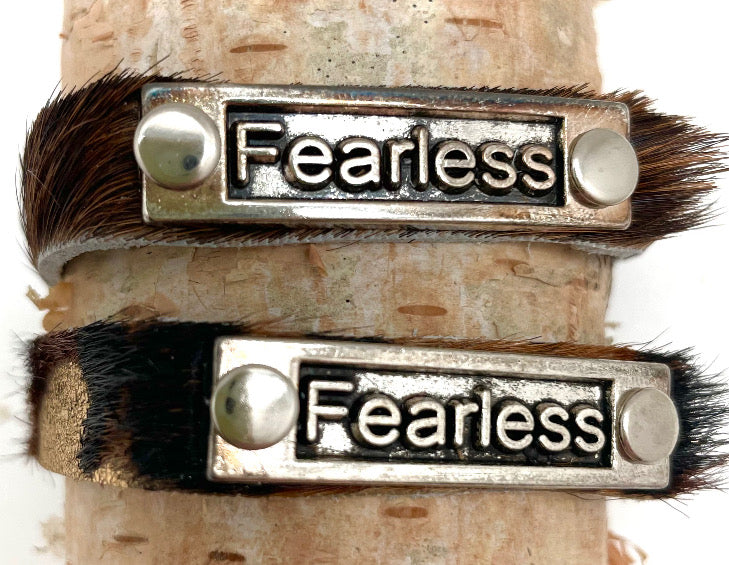 Leather Adjustable Snap Inspirational Bracelet FEARLESS