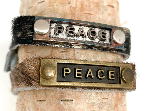 Leather Adjustable Snap Inspirational Bracelet PEACE