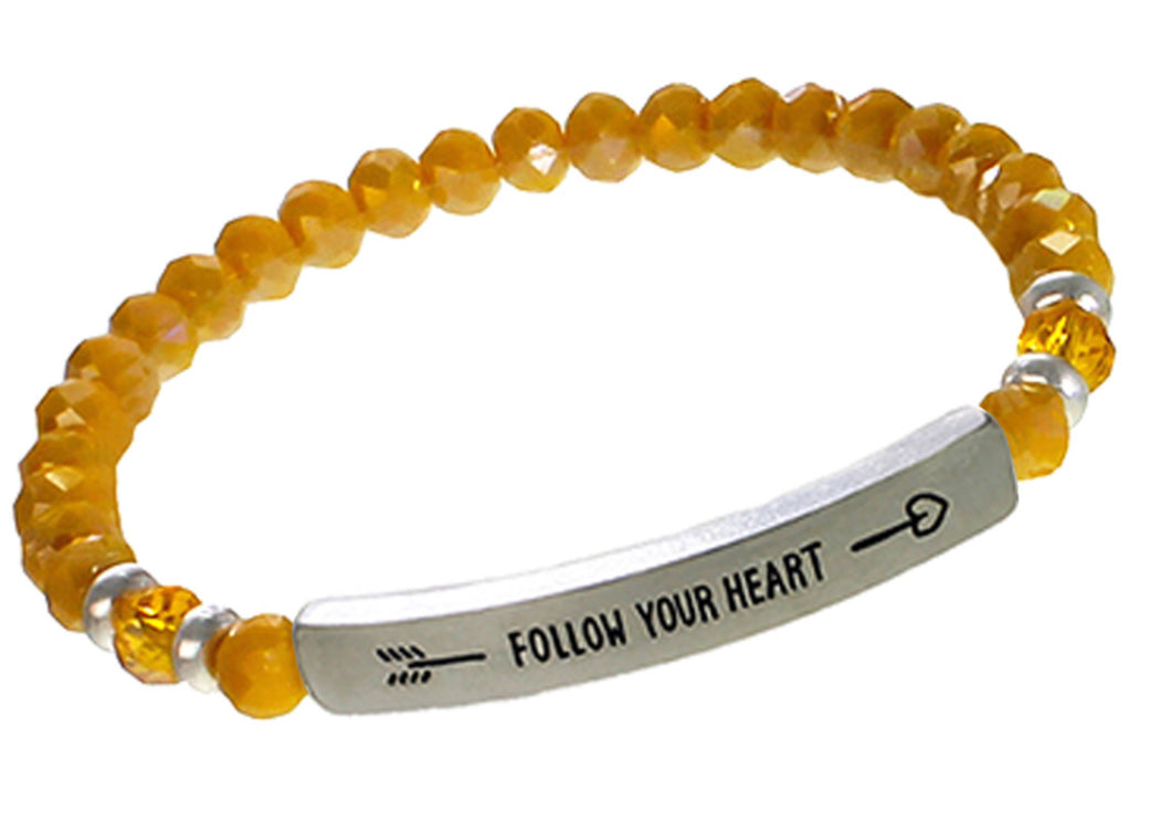 Genuine Glass Orange FOLLOW YOUR HEART Inspirational Bracelet