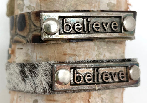 Leather Adjustable Snap Inspirational BELIEVE