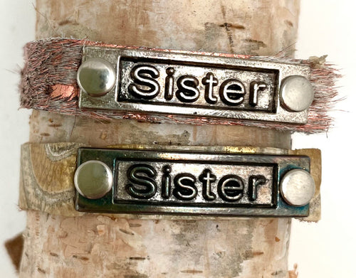 Leather Adjustable Snap Inspirational family Bracelet SISTER