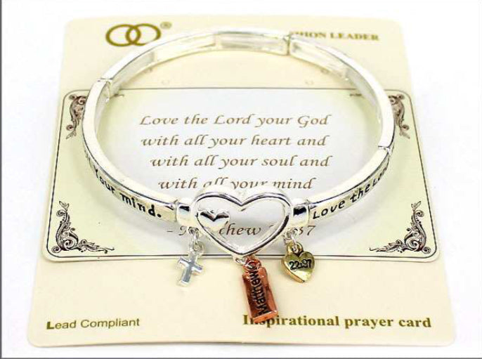 Matthew 22:37 stretch charm Inspirational scripture bracelet