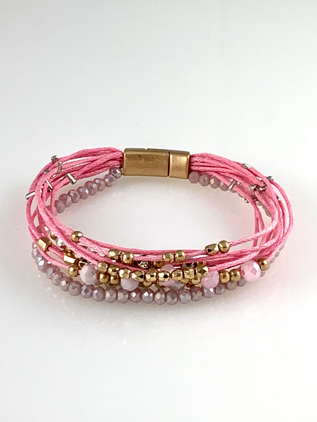 Pink multi strand Crystal and Metal Bead magnetic bracelet