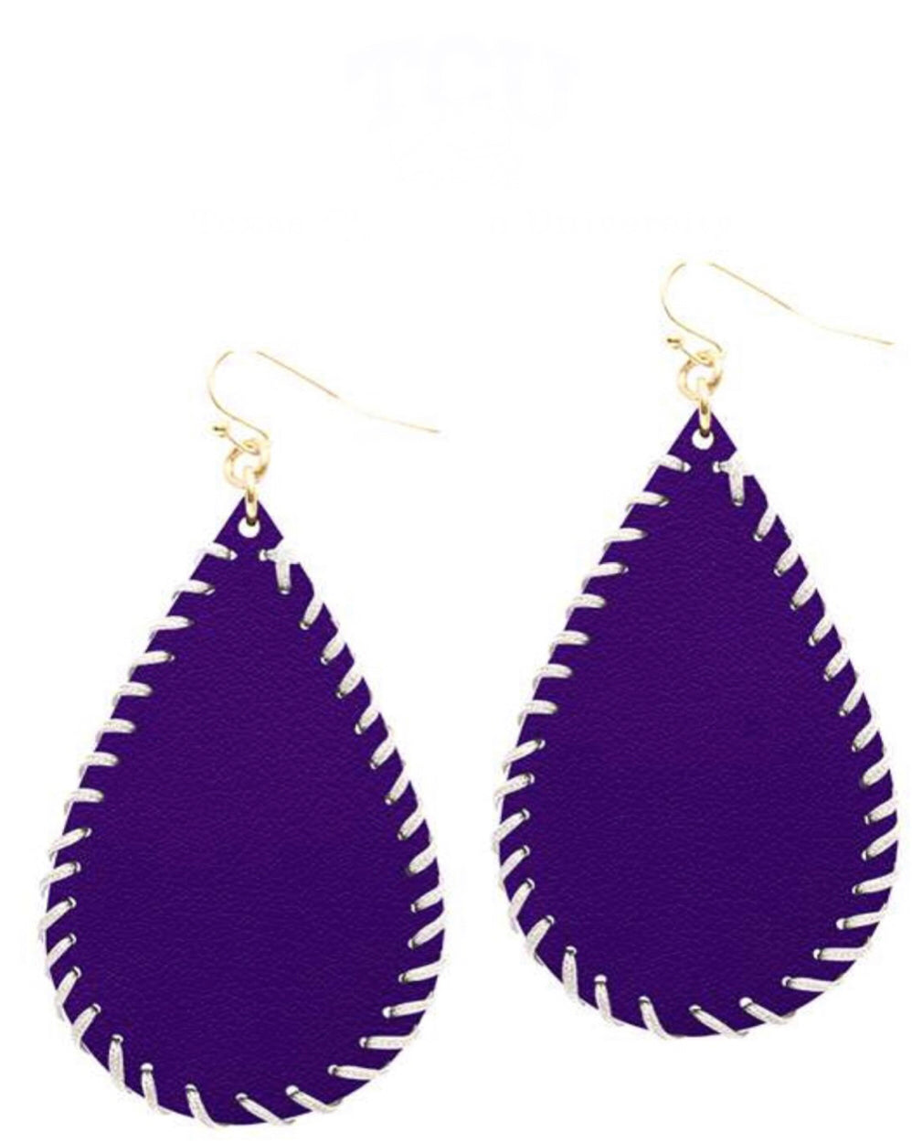 College Football Leather Sport Earrings (drop) Purple and White