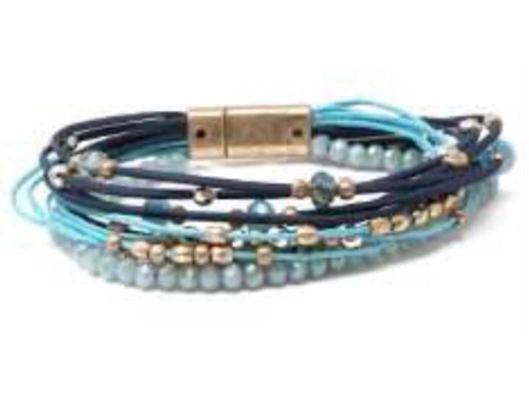 Blue multi strand Crystal and Metal Bead magnetic bracelet