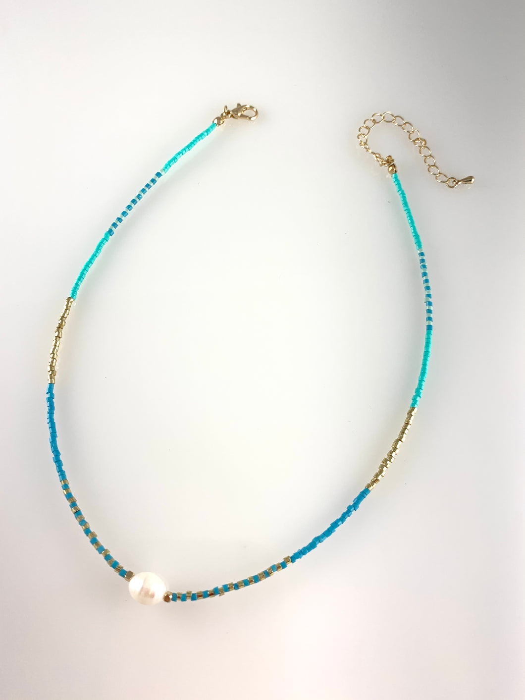 Turquoise Beaded Necklace with Pearl Pendant