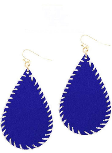 College Football Leather Sport Earrings (drop) Blue and White