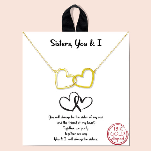 Sisters You and I Gold Inspirational Necklace on Gift Card