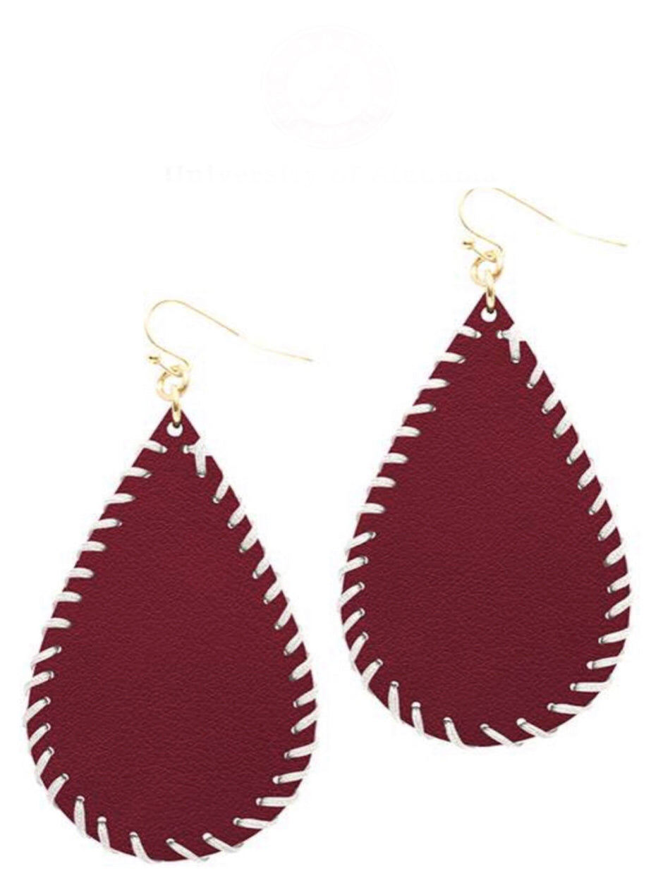 College Football Leather Sport Earrings (drop) Crimson and White