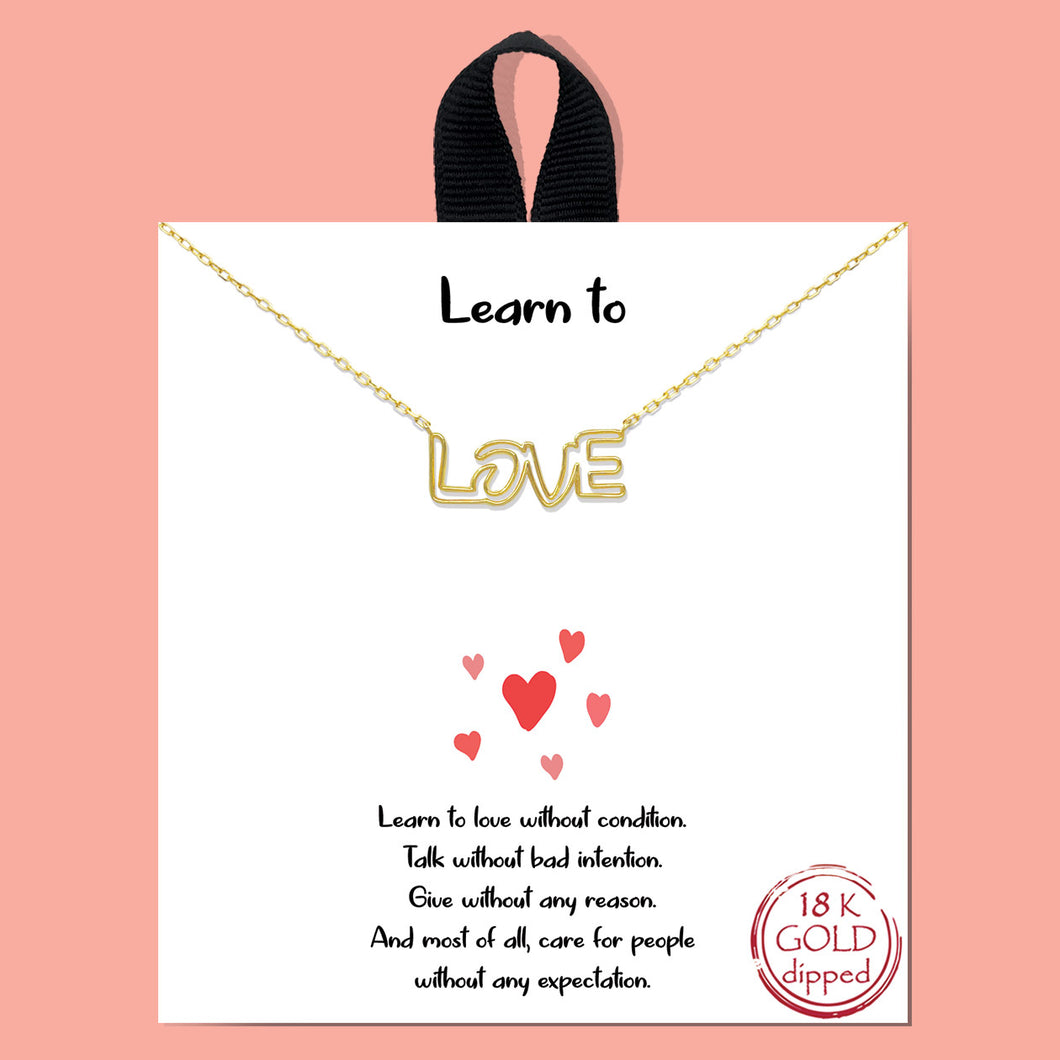 Learn to Love Gold Inspirational Necklace on Gift Card