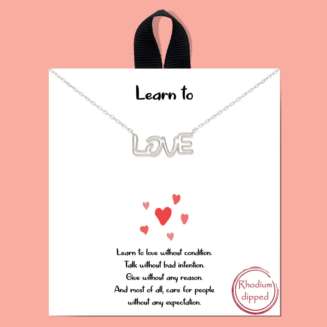 Learn to Love Silver Inspirational Necklace on Gift Card