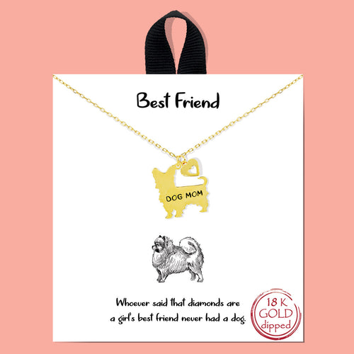 Best Friend Dog Mom Gold Inspirational Necklace on Gift Card