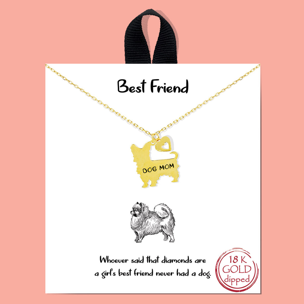 Best Friend Dog Mom Gold Inspirational Necklace on Gift Card