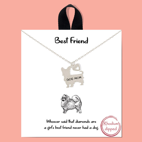 Best Friend Dog Mom Silver Inspirational Necklace on Gift Card