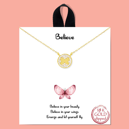 Believe Butterfly Gold Inspirational Necklace on Gift Card