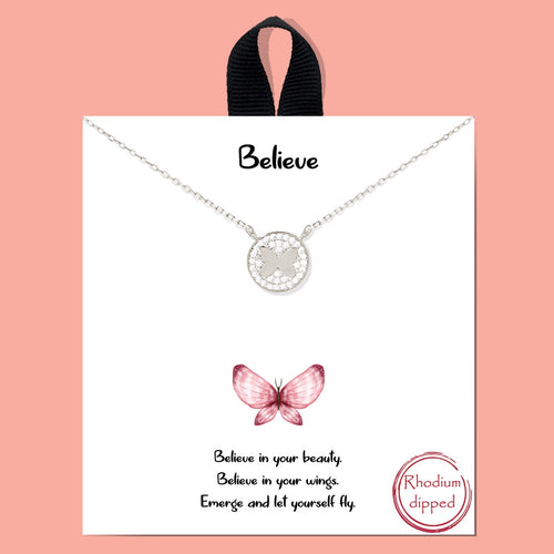 Believe Butterfly Silver Inspirational Necklace on Gift Card