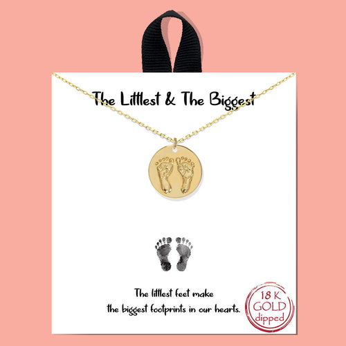 Littlest and Biggest Footprints Gold Inspirational Necklace on Gift Card