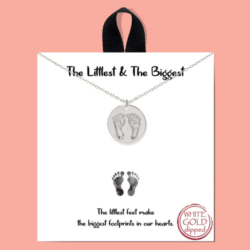 Littlest and Biggest Footprints Silver Inspirational Necklace on Gift Card